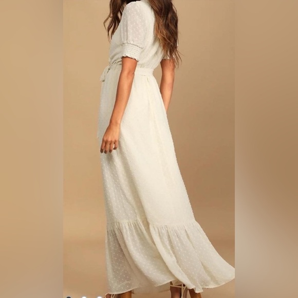 Lulu’s Sweet Swiss Dot Maxi Dress Creamy Ivory Off White BRIDAL Medium - Picture 2 of 13